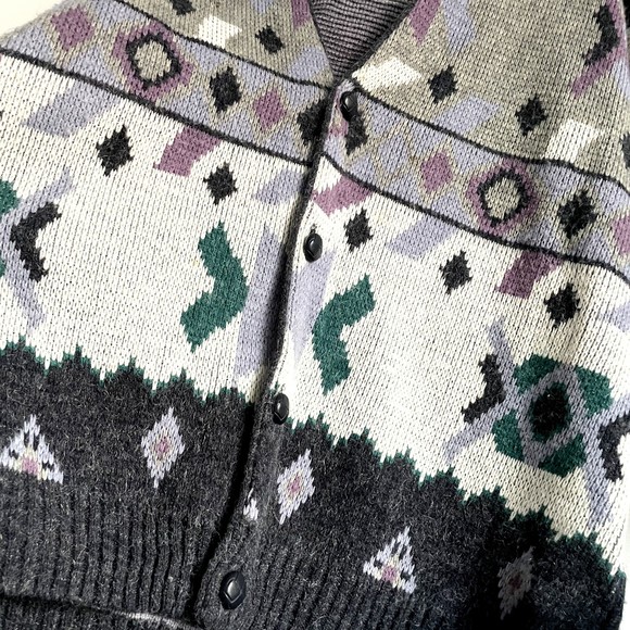 Vintage Oversized Slouchy Boxy Wool Blend Cardigan V Neck Sweater Gray sz XL - Picture 3 of 10